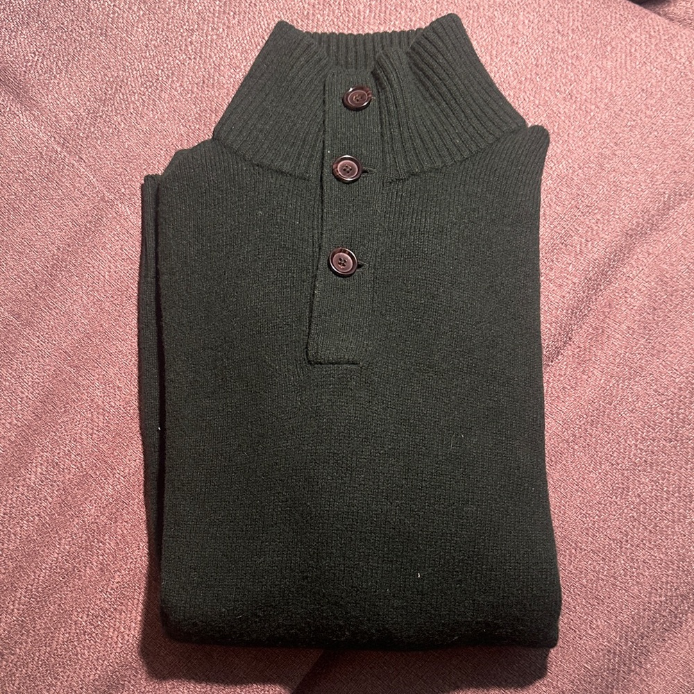 Ralph Lauren Men's Green Wool Sweater with Suede Accents